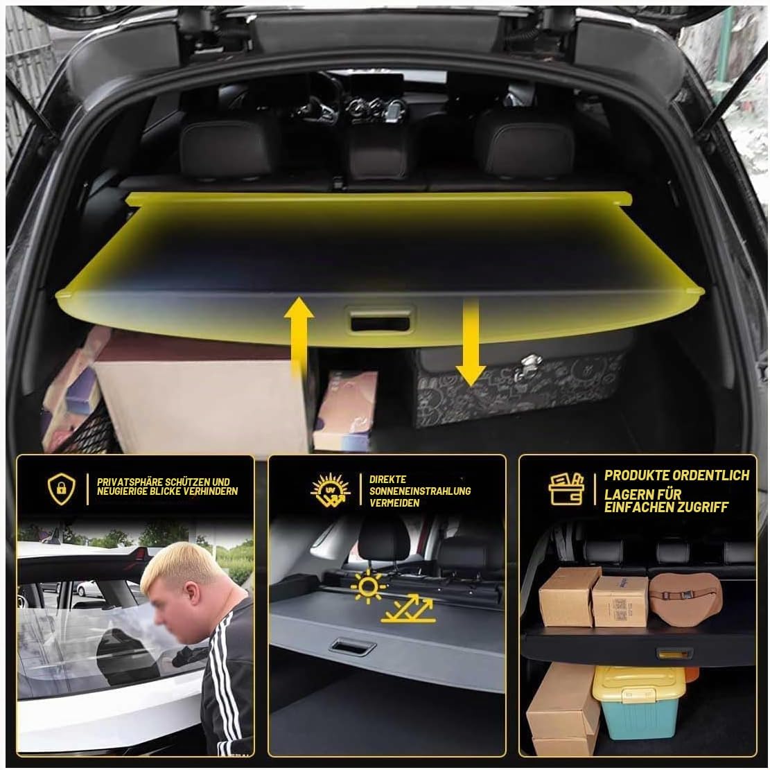 Auto Einziehbarer Laderaumabdeckung Kofferraum für Tesla Model Y Juniper 2026, Rollo für den Kofferraum Sonnenschutz Kofferraumabdeckung