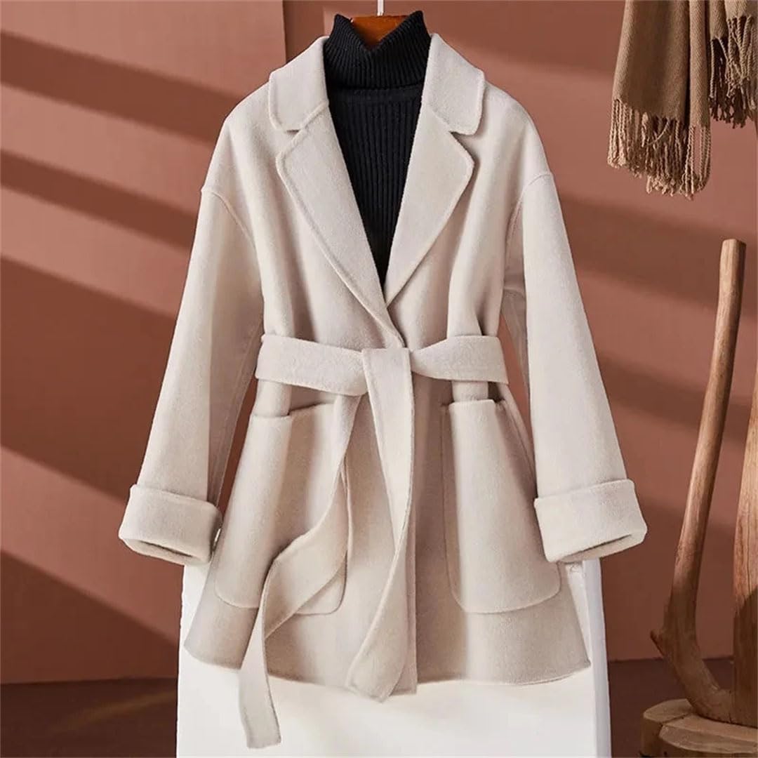 Cappotto di lana da donna autunno inverno giacca di lana tasca cintura doppia faccia cashmere capispalla