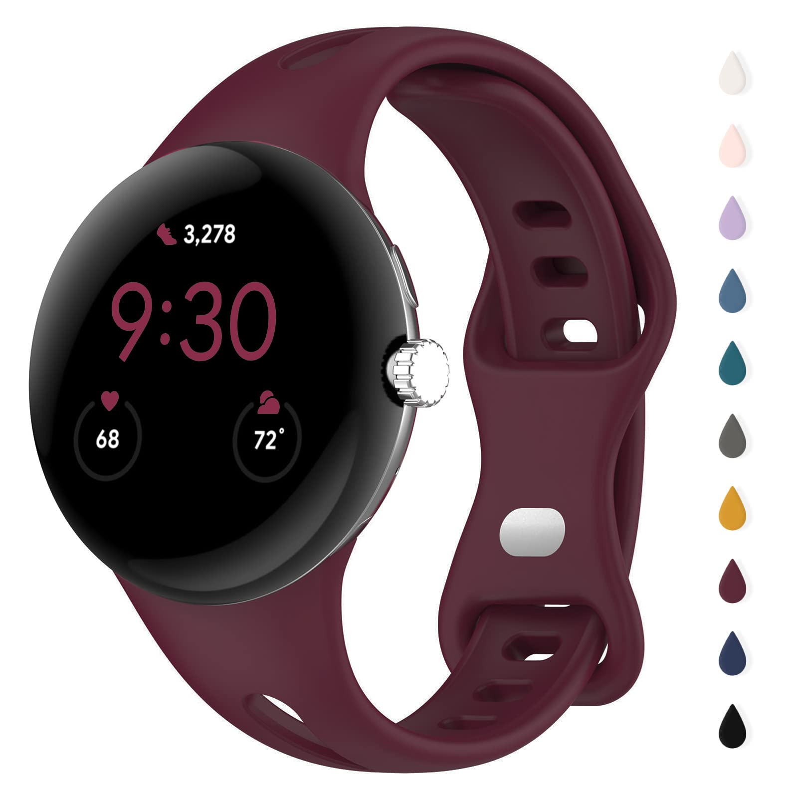 Eiavike Slim Bands Compatible with Google Pixel Watch 4 3 (41mm)/Pixel Watch 2 1, Adjustable Breathable Soft Silicone Sport Replacement Watch Band