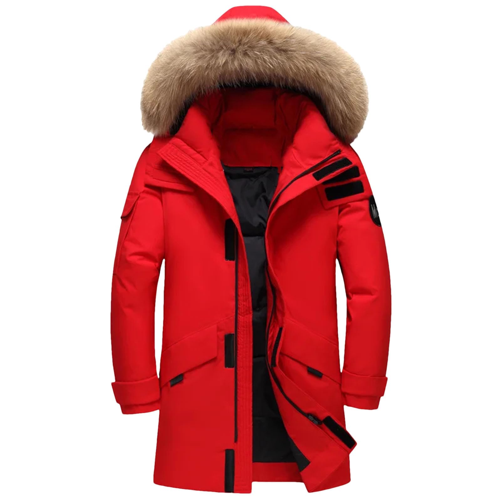 Dcvmvmn Mens Hooded Collar Down Jacket Winter Warm Puffer Parka Coat Men Casual Long Duck Overcoat