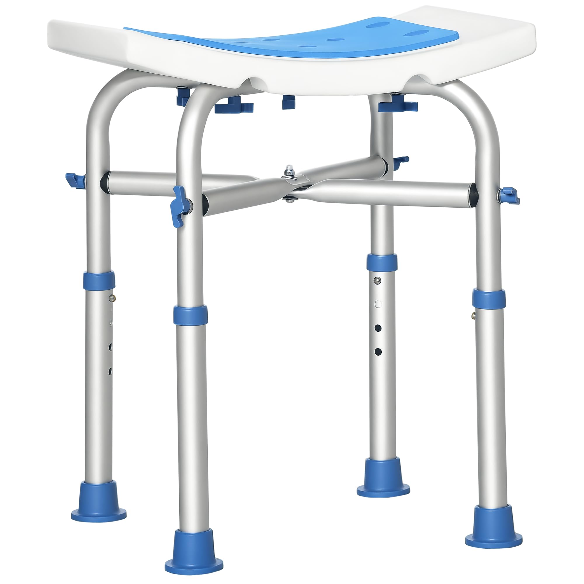 HOMCOM Silla de Ducha para Ancianos y discapacitados, Taburete de Ducha Acolchado Ajustable con asa integrada y Almohadillas Antideslizantes con ventosas, Color Azul