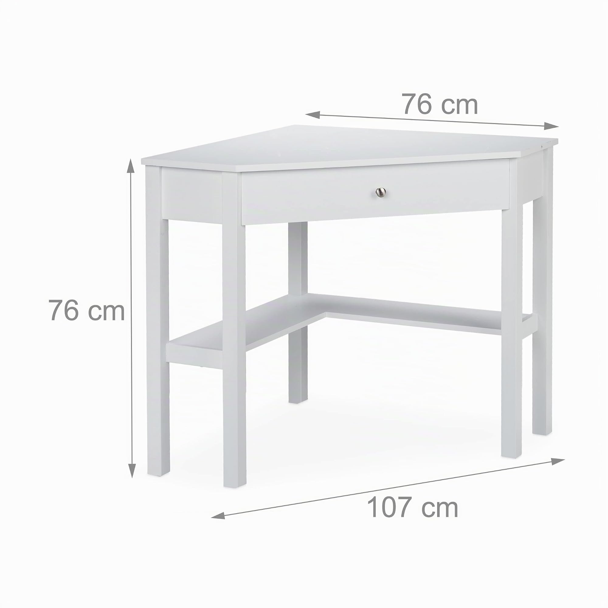 Relaxdays Scrivania ad Angolo, Ripiano e Cassetto, Salvaspazio, Ufficio, Studio, Stile Rustico, HLP 76x107x72 cm, Bianca