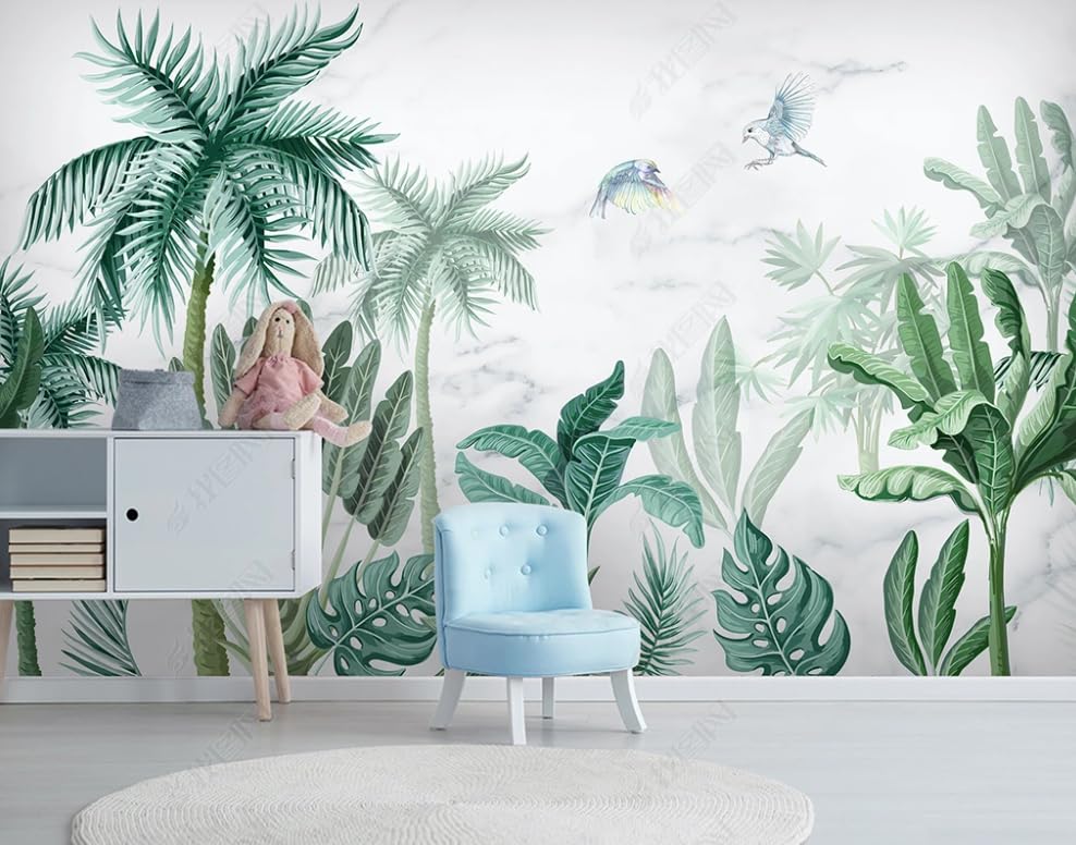 Papier peint intissé jungle fait main, fresque murale premium 200x140 cm pour salon