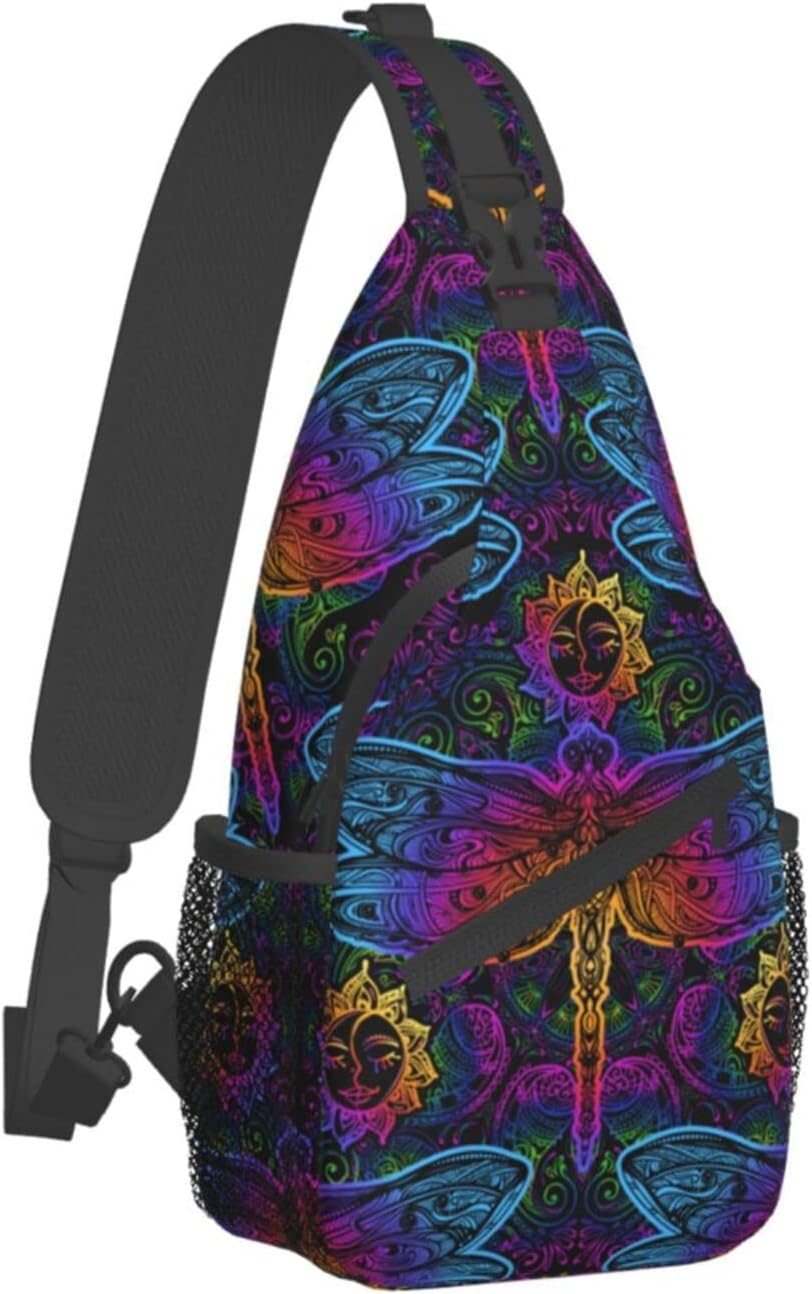 FyLyboisDragonfly Sling Bag Crossbody Travel Hiking Bags Mini Chest Backpack Casual Shoulder Daypack for Women Men with Strap Lightweight Outdoor Sport Climbing Runners