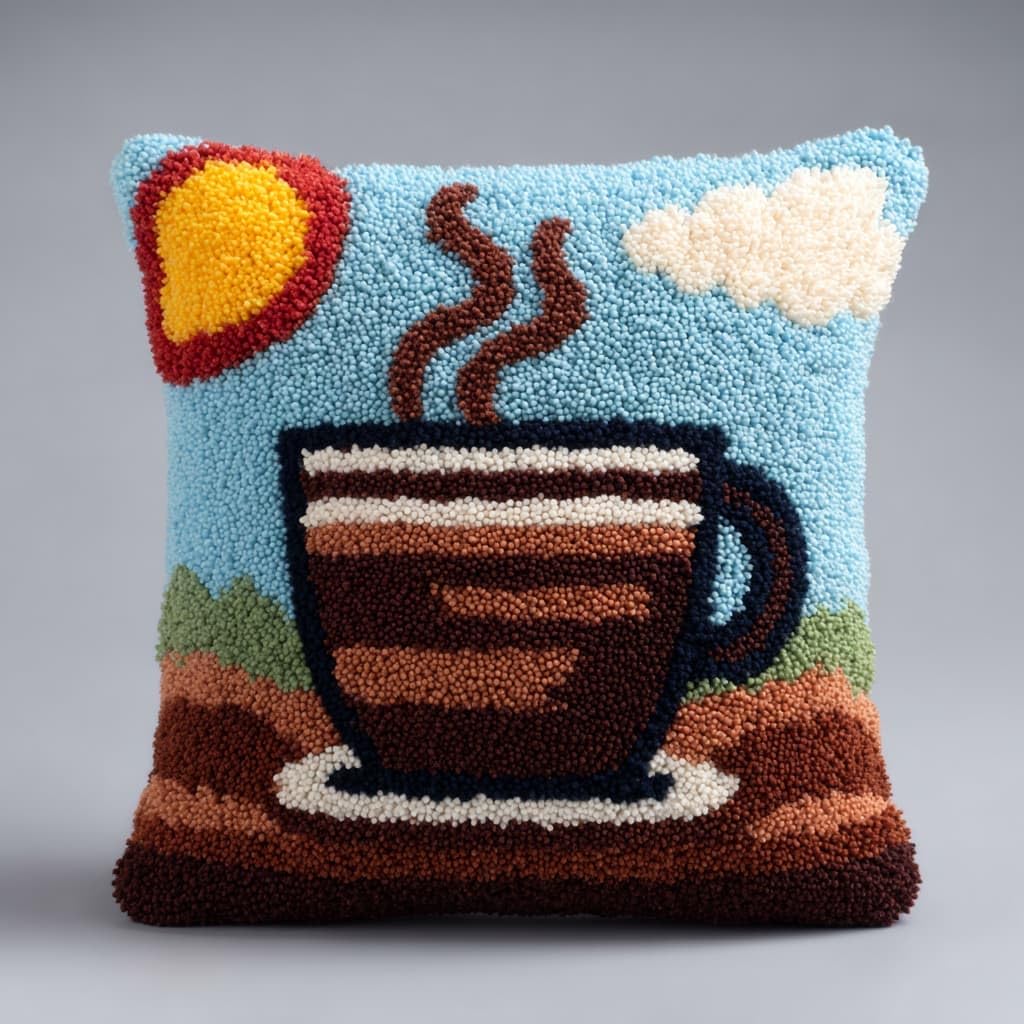Taxpy DIY Latch Hook Cushion Kits, Cartoon Teacup Needlework Embroidery Set Crochet Needlework Crafts with Latch Hook Tool 43x43cm