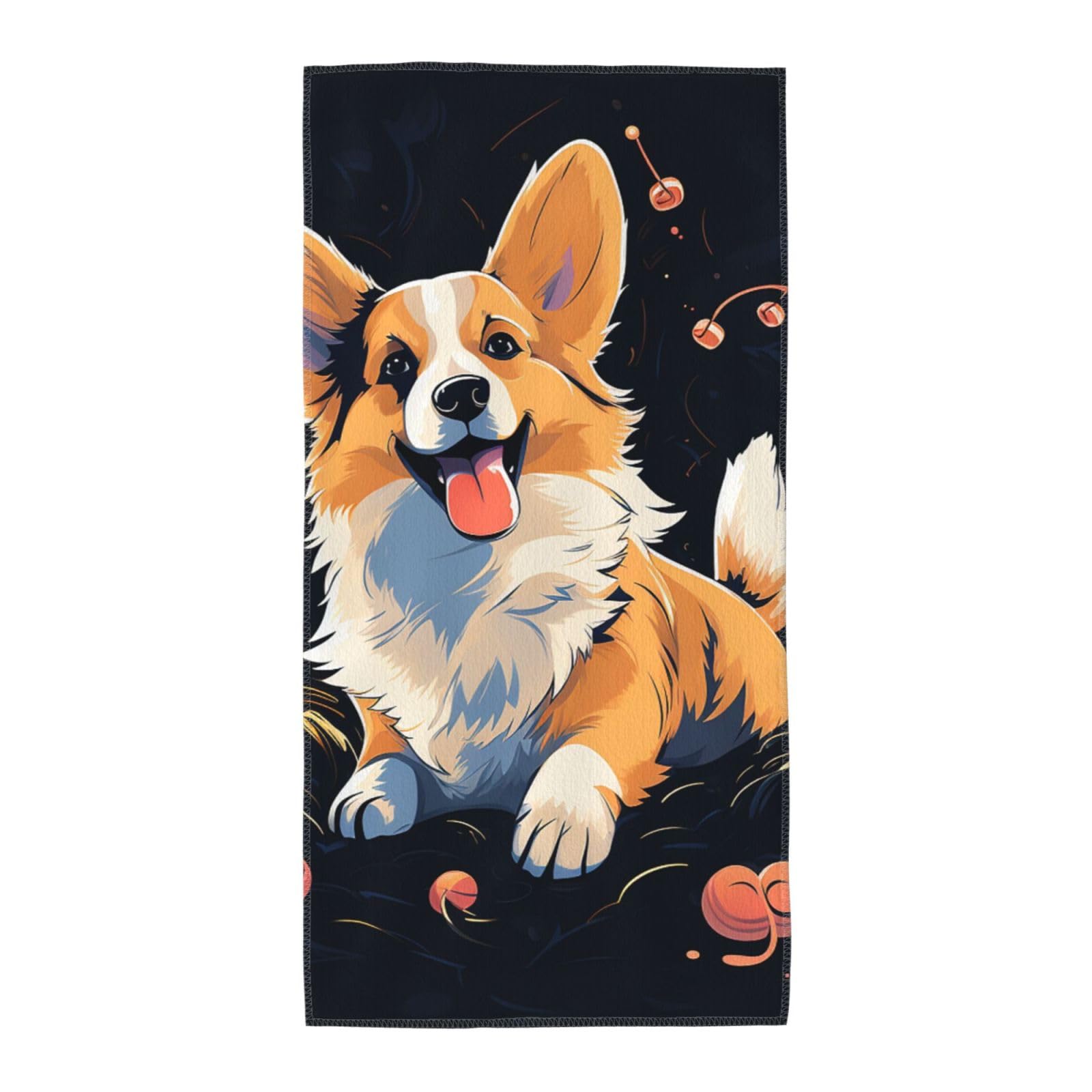 FekiLoot Absorbent Hand Towels 12"X24" Decorative Bathroom Towel Soft Microfiber Face Towel Corgi Dog On Dark Background Dish Kitchen Towels for Bathroom Kitchen Hotel Spa Bath Towels