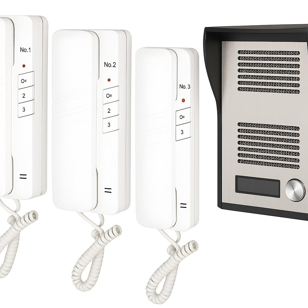 Citofono da Parete con 3 Cornette Interfoniche e Apriporta Elettrico – Sistema Citofonico a 3 Postazioni per Casa, Ufficio o Condominio – RL-3203A - CW553