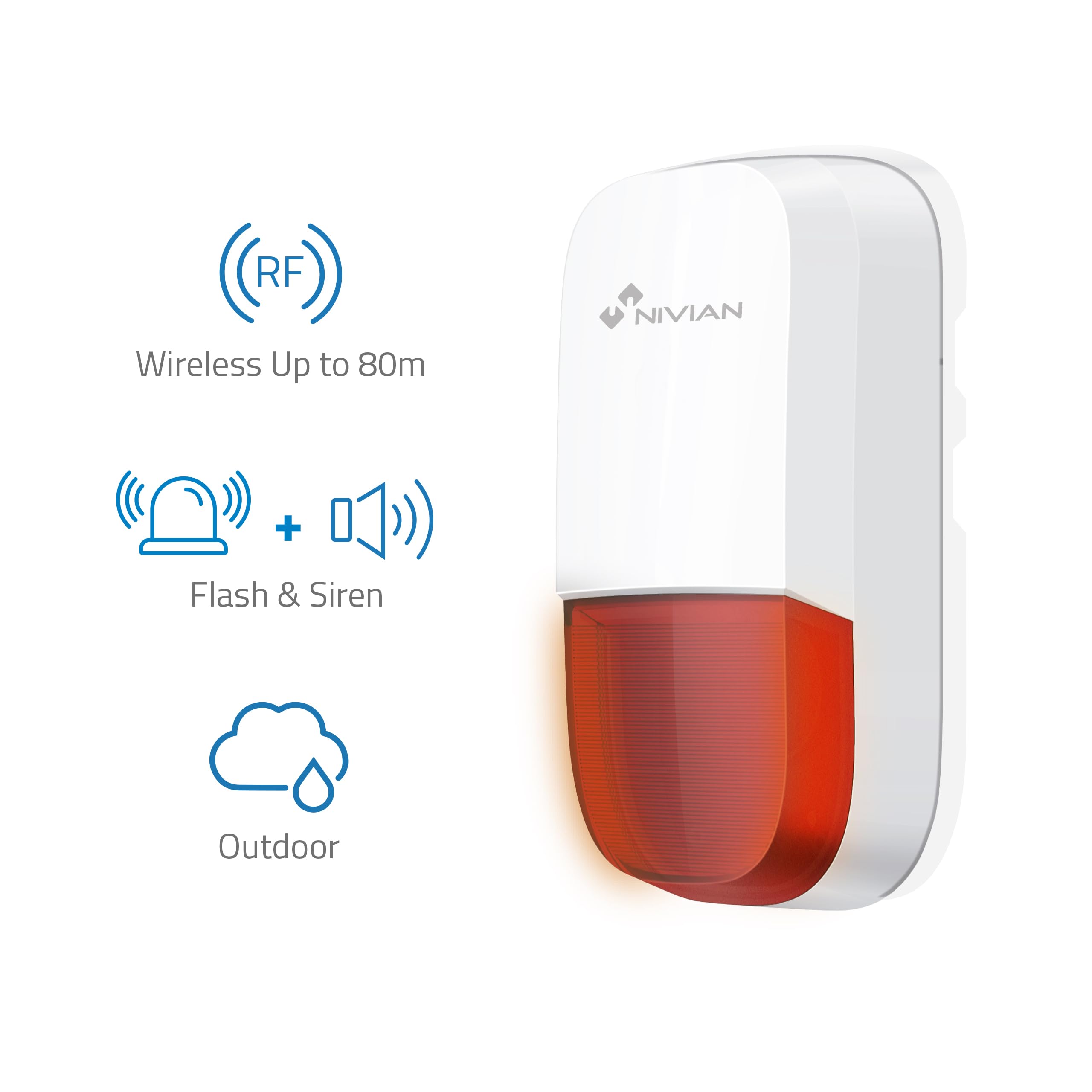 Sirena Wireless Nivian - Per Sistemi Allarme, 95 DB, Con Luce, Per Interno/Esterno - Foto 7