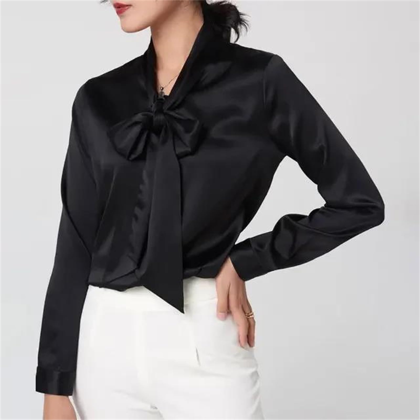 Blusa de manga larga para mujer, para oficina, clásica, básica, de manga larga, casual