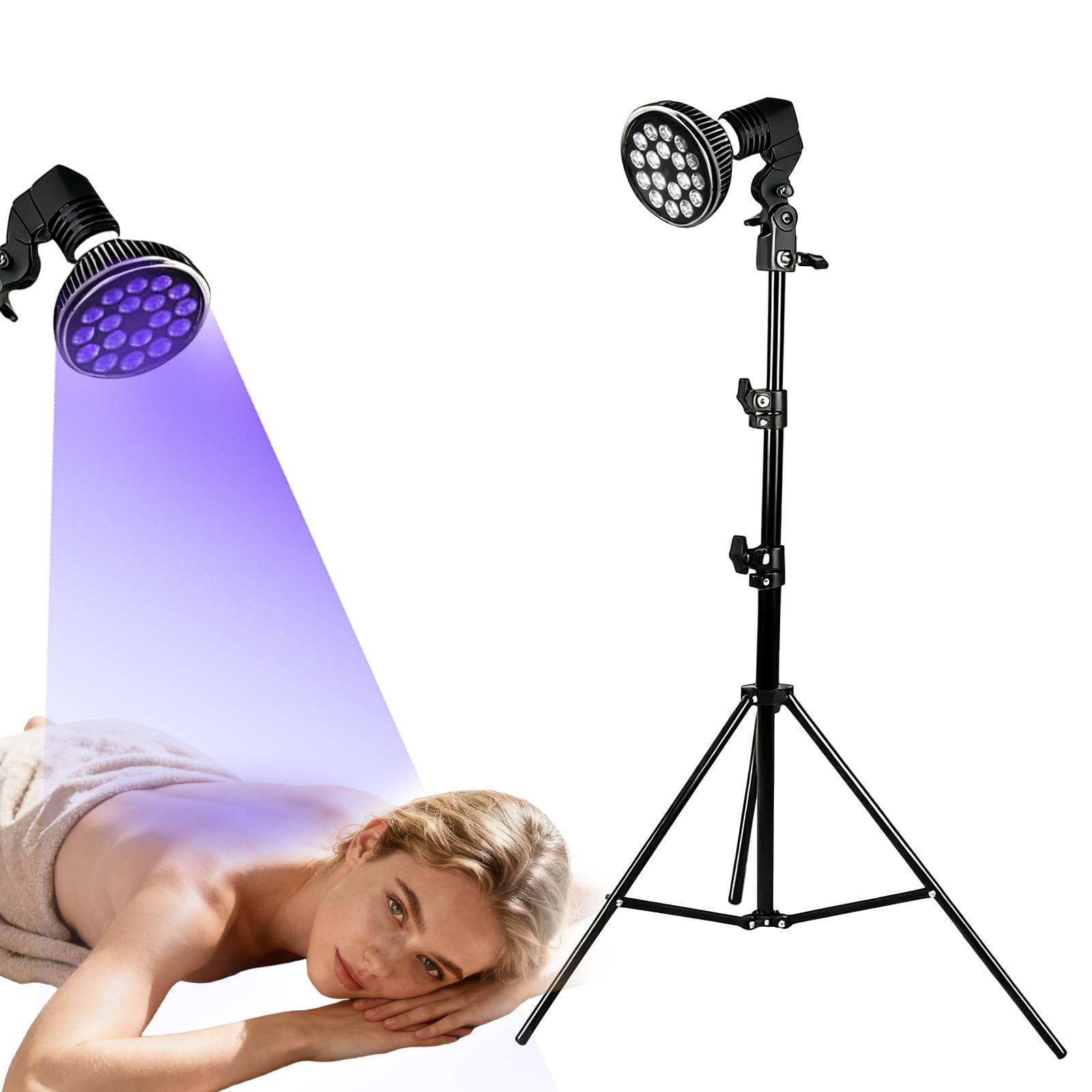 Lampe de bronzage portable pour bronzage du visage à la maison lumière du jour pour le visage et le corps pour la maison avec support réglable et crochets de suspension (Violet)