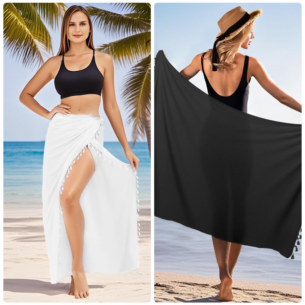 DiULi Spódnica plażowa Sarong, damska sukienka do przewijania sarong pareo, chusta do przewijania bikini z frędzlami, spódnica kopertowa, duża na plażę