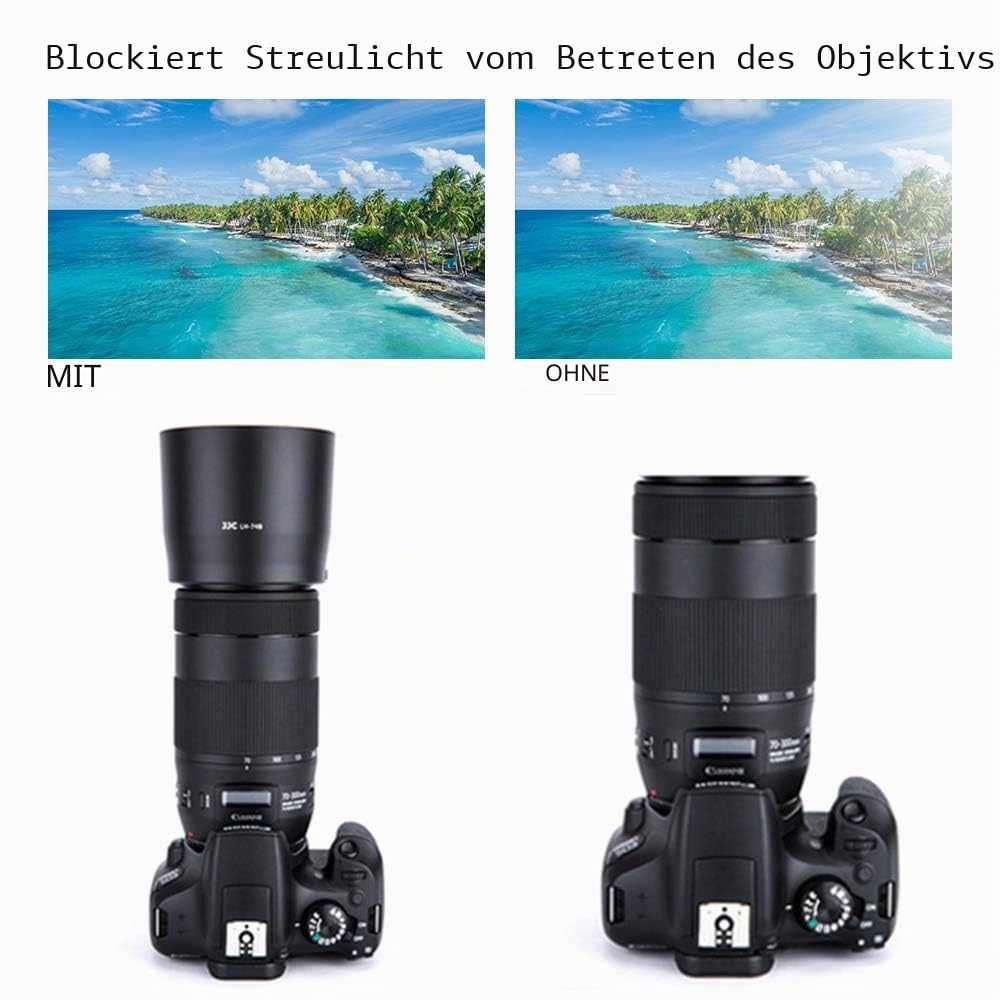 JJC Gegenlichtblende mit 67mm UV-Filter für Canon EF 70-300mm F4-5.6 is II/RF 100-400mm F5.6-8 is Objektiv, Ersetzt Canon ET-74B Gegenlichtblende