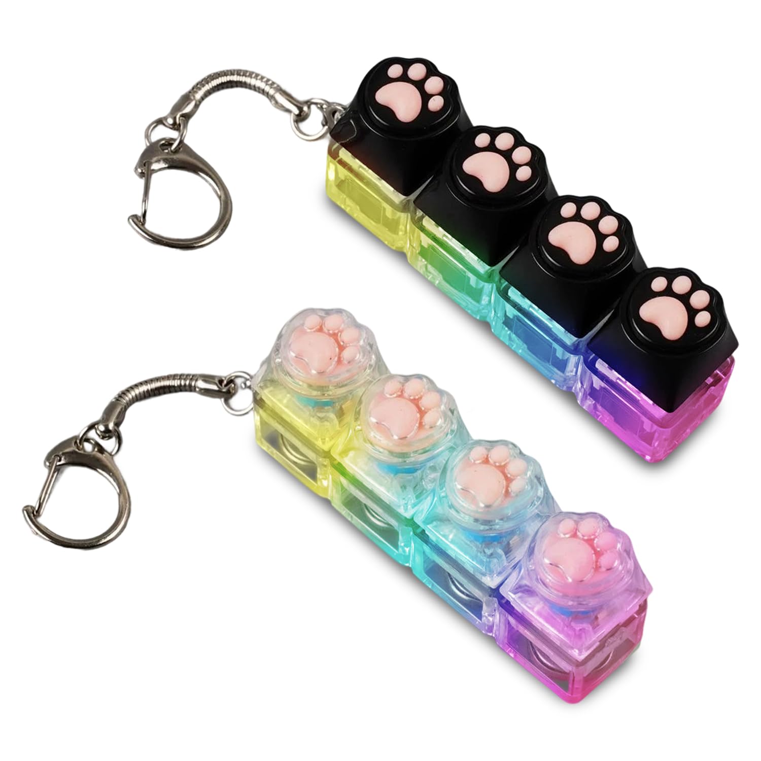 2pcs Cat Paw Clicky Keyboard Fidget Light Up Keyboard Fidget, 4-Button Keyboards Clicker with Keychain Stress Relief Decompression Gift