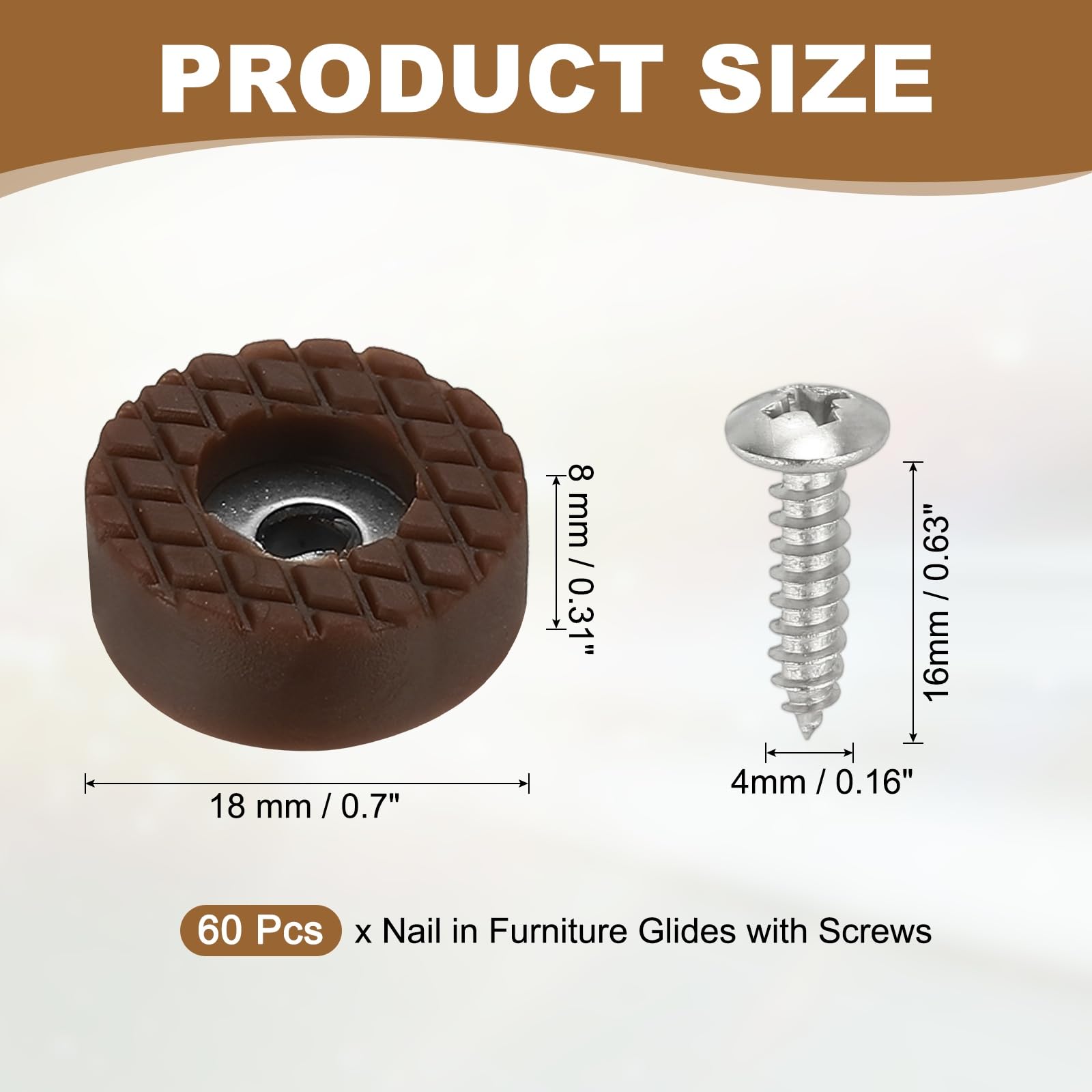 PATIKIL 18mm Screw-On Rubber Feet for Furniture 60 Pcs Non Slip Furniture Pads Chair Glides Table Leg Protectors for Hardwood Floor Cutting Board Electronics Brown - Image 2