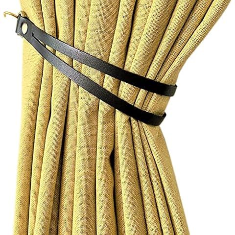 Leather Curtain Tiebacks ，JfwuHap 2 Pcs Curtain Tiebacks,Leather Curtain Rod Holder,Thicken Curtain Tieback Ropes for Office Cafe Balcony Curtain Buckle Decorative (Black) Cover