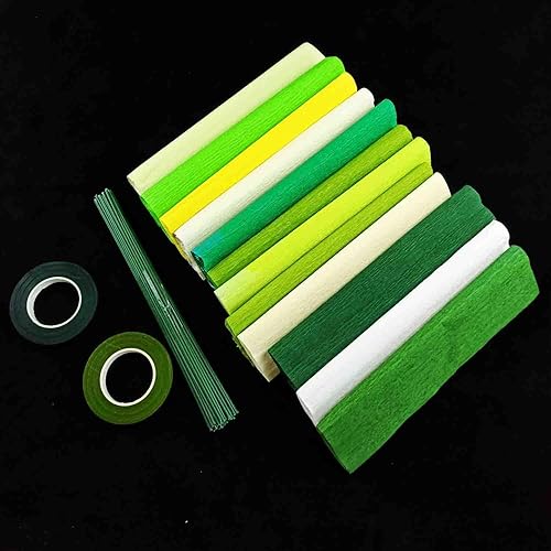 KYMY Papel crepé, rollos de papel crepé, kits de bricolaje de flores con cables de hierro y cinta, serpentina de papel crepé para cumpleaños, boda,