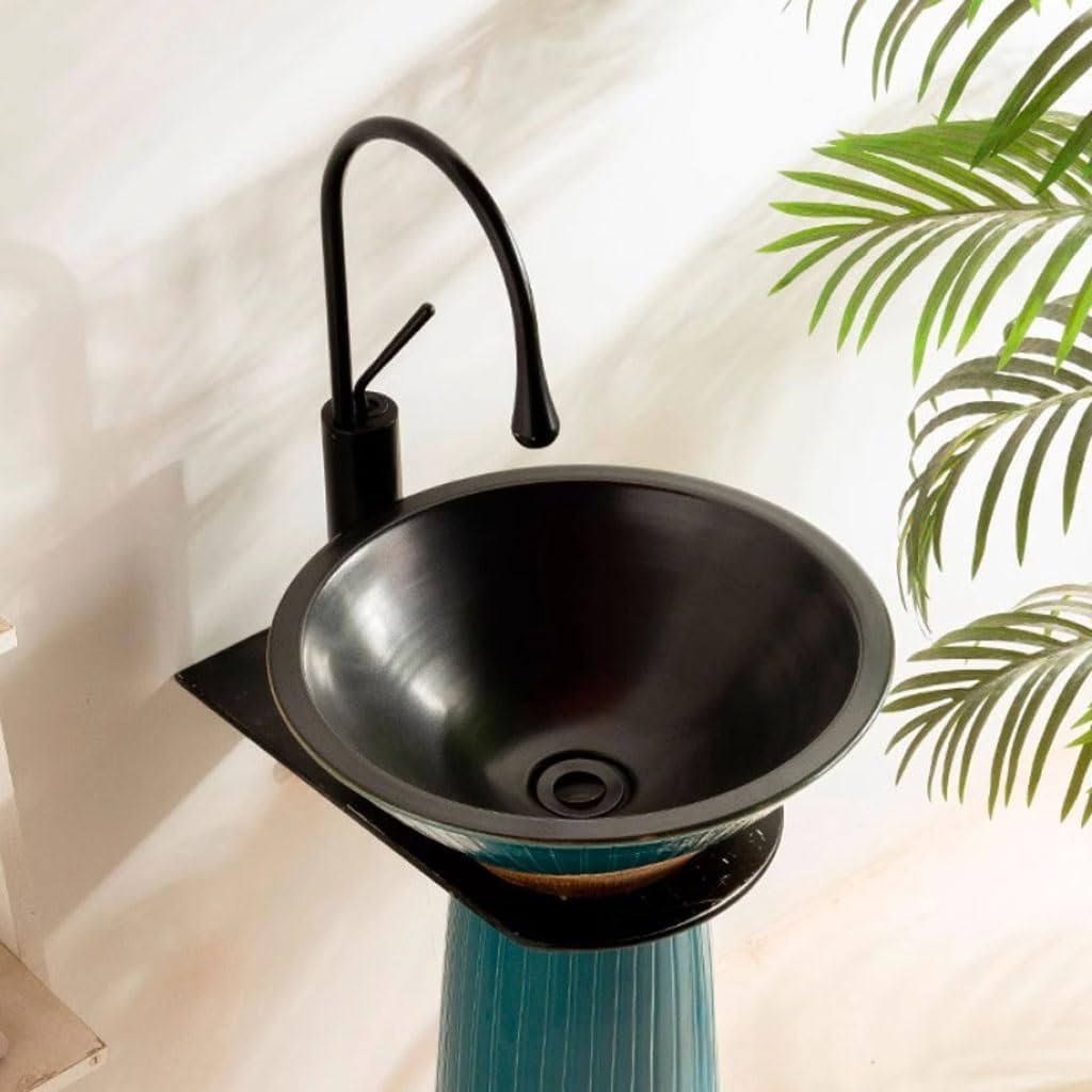 Ceramic Pedestal Vessel Sink for Bathroom Countertop, Outdoor Garden Wash Basin, Stylish Balcony Vanity Art, Courtyard Sink, Modern Home Decor
