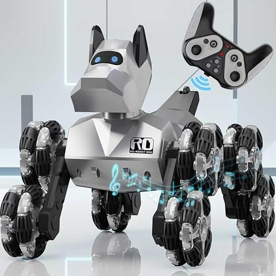 NQD® Robot Dog Toy, 360°Rotate Remote Control Robot Dog with Dancing & Sound FX, Remote Control Cars RC Stunt Robotic Dogs with LED Eyes, Electronic Pet Toys Gifts for Boys Kids Age 3-5 6-7 8-12