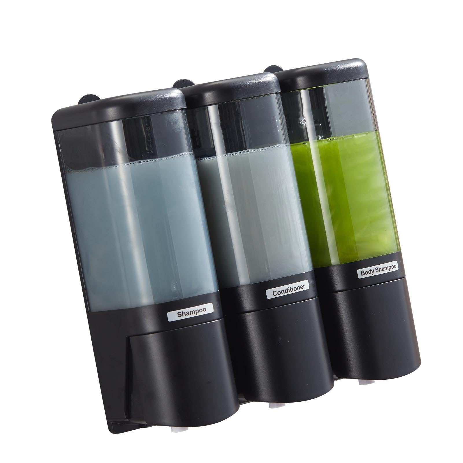 Demeras Ręczny ścienny Dozownik Mydła w Płynie ze szczelną głowicą Pompy do Domowego Biura 3 Komory 480 Ml X 3 Łatwe Napełnianie (Czarny)