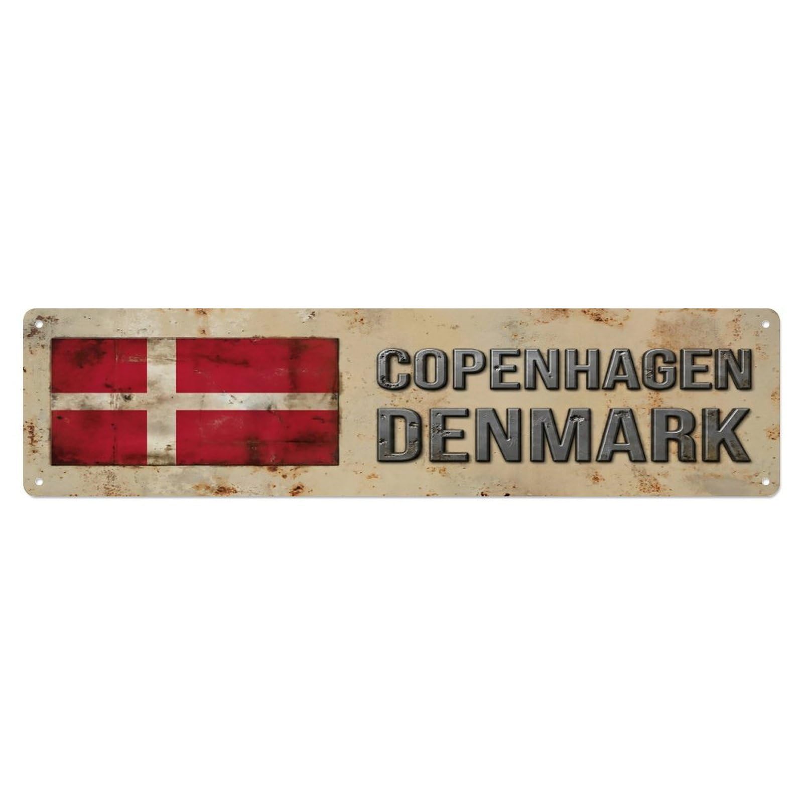 Vintage Copenhagen Denmark Flag Decor Rustic Travel Metal Tin Sign