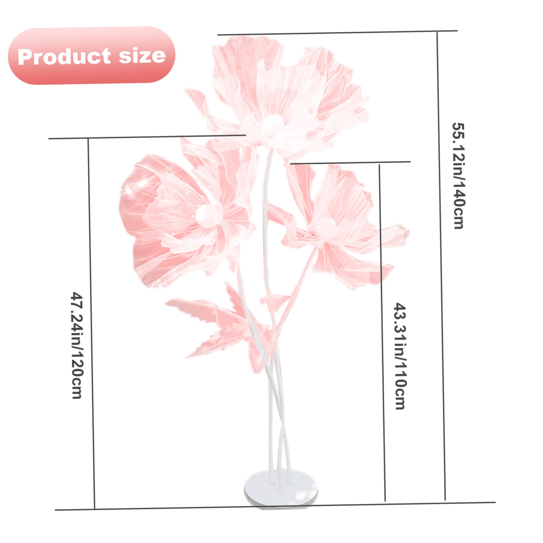 Flores Gigantes para decoración 1 Juego de Flores Grandes de Gasa Artificial de 55 Pulgadas con 3 Cabezas de y Base Decoraciones Florales de Bricolaje Flexibles para Bodas, telón de Fondo