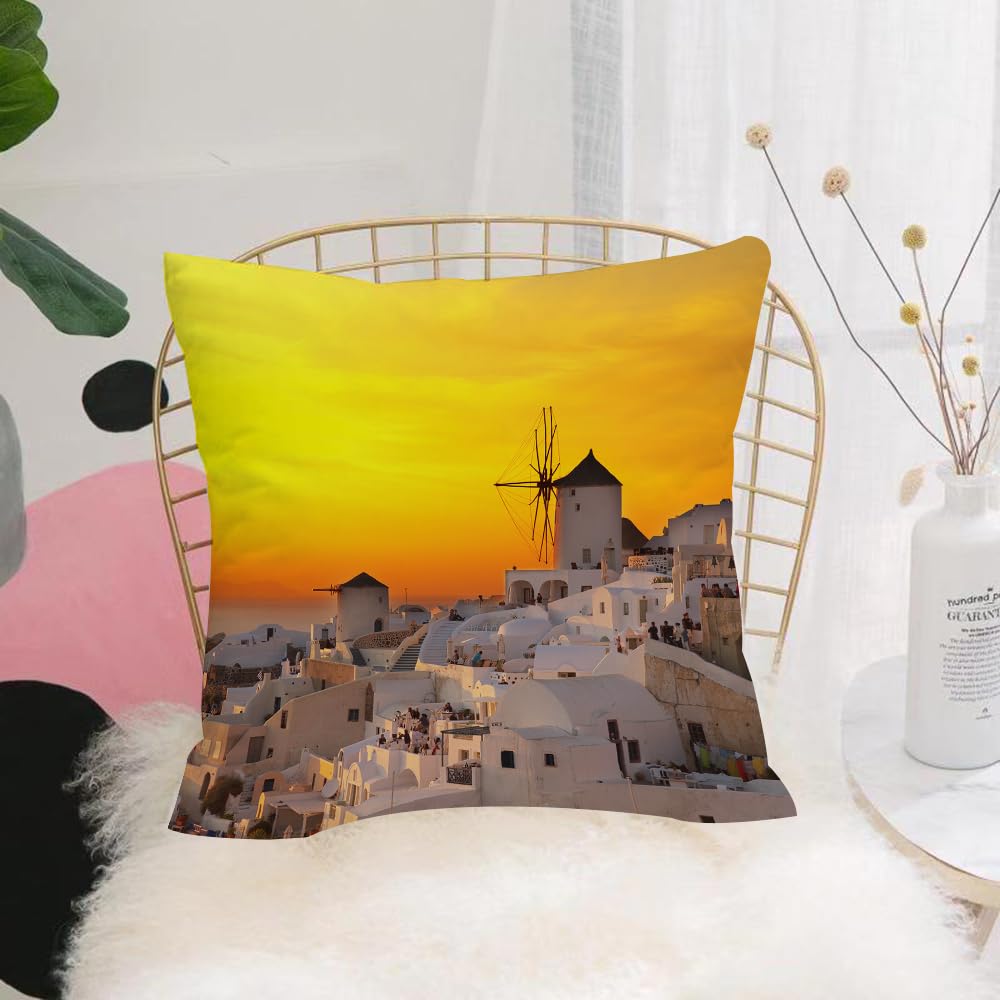 HYOSXW Cushion Cover,Throw Pillow Case Home Decorative for Living Room Bedroom Sofa Chair 16X16 Inch,Greece, sunset Oia Village on Santorini Island,Pillowcase 40X40cm