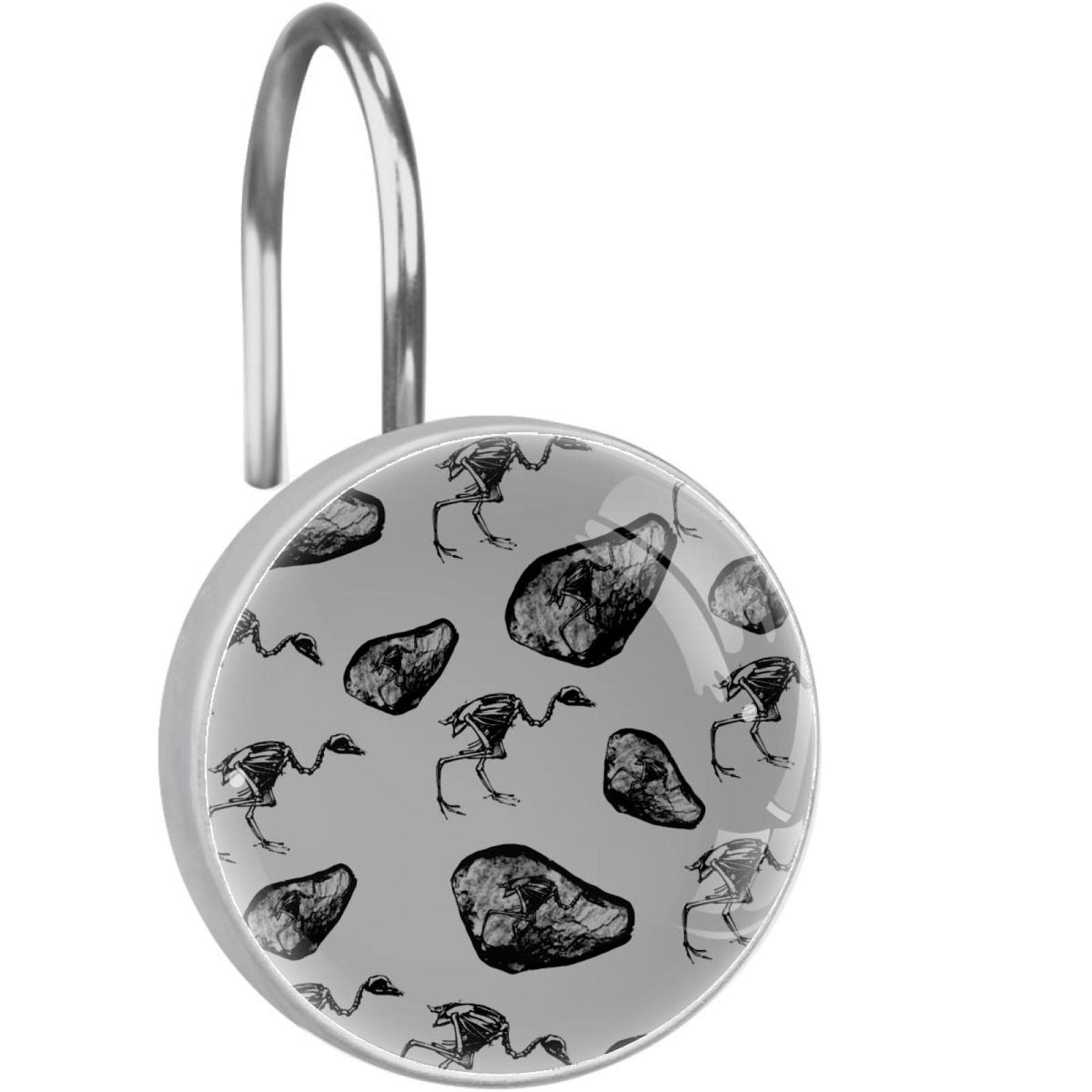 Crochets en acier inoxydable pour rideau de douche décoratifs oiseaux fossiles x12