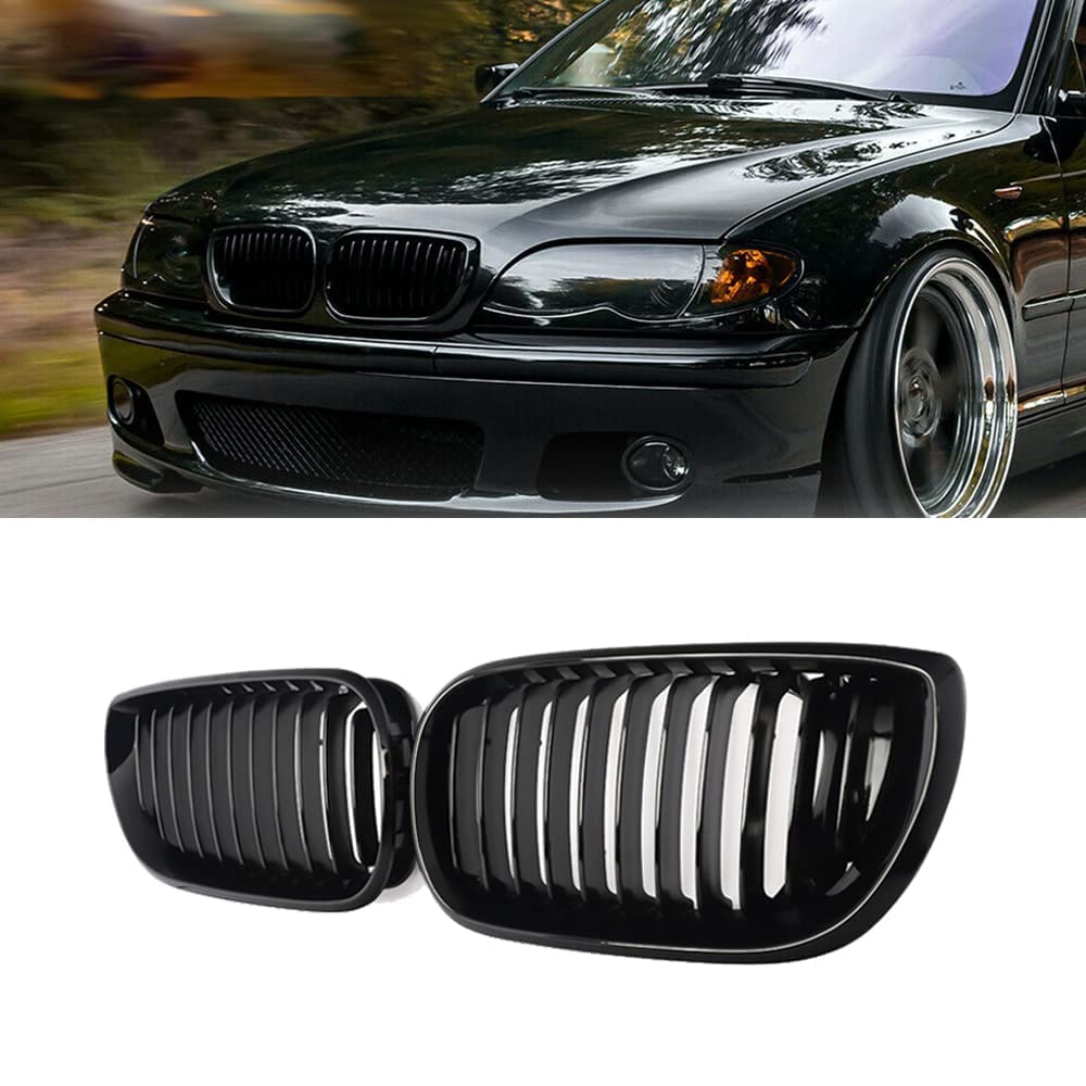 MAGICKIT Front Kidney Grill Grille Compatible with 2002-2005 E46 4 Door Sedan 325i 325xi 328i 330i 330xi & E46 Touring 2001-2006 (Gloss Black)