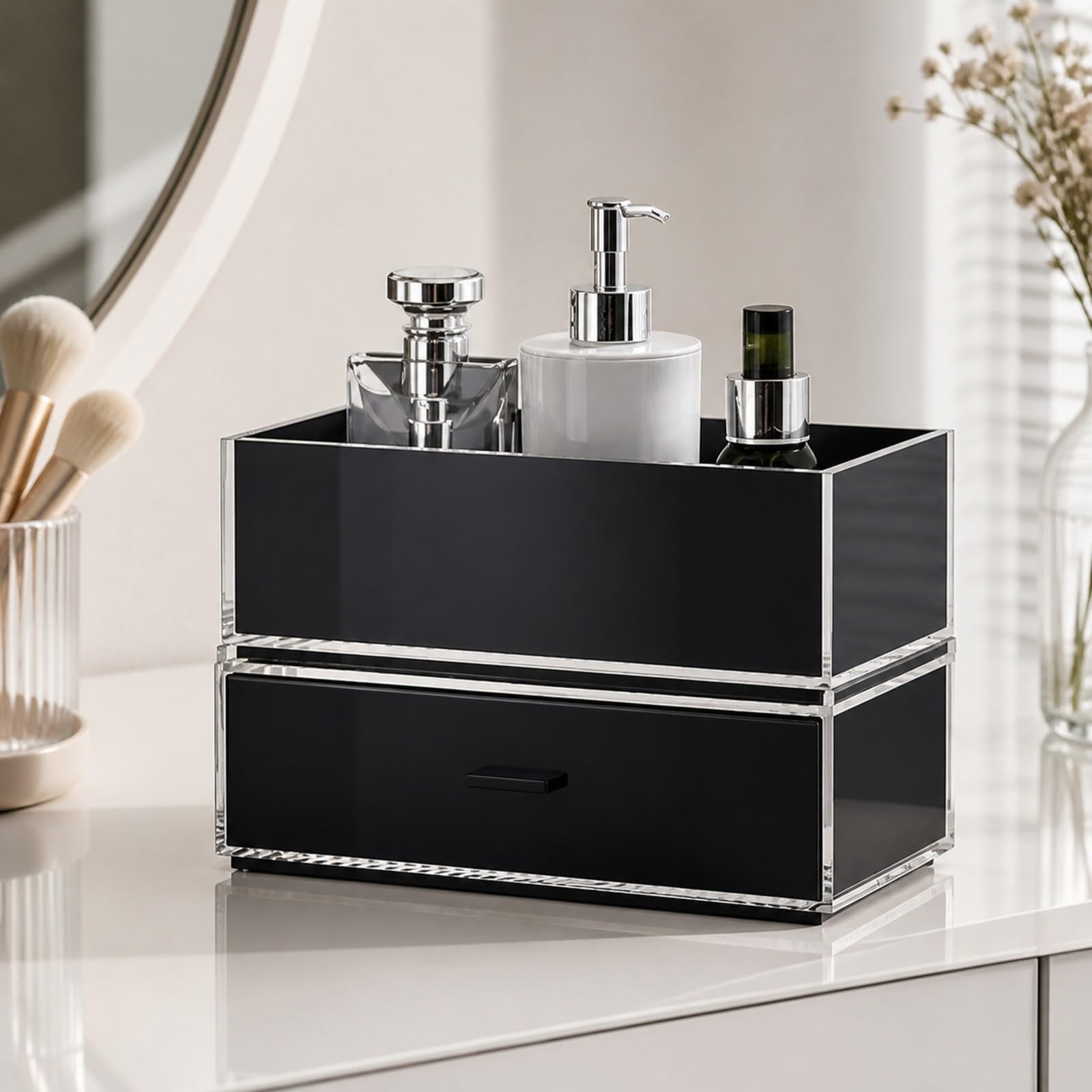 Organiteur Cosmétique En Acrylique Résistant Organiteur Cosmétique Empilable Itallation Boîte Rangement En Acrylique pr Commode, Style D