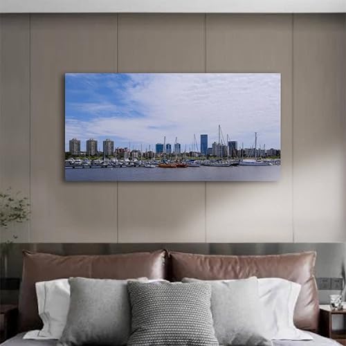 Miniatura 3 de Canvas Wall Art Print view Montevideo skyline from Buceo Port Pier Harbor crowed small Large Size Stretched & Framed Wall Painting Artwork Poster