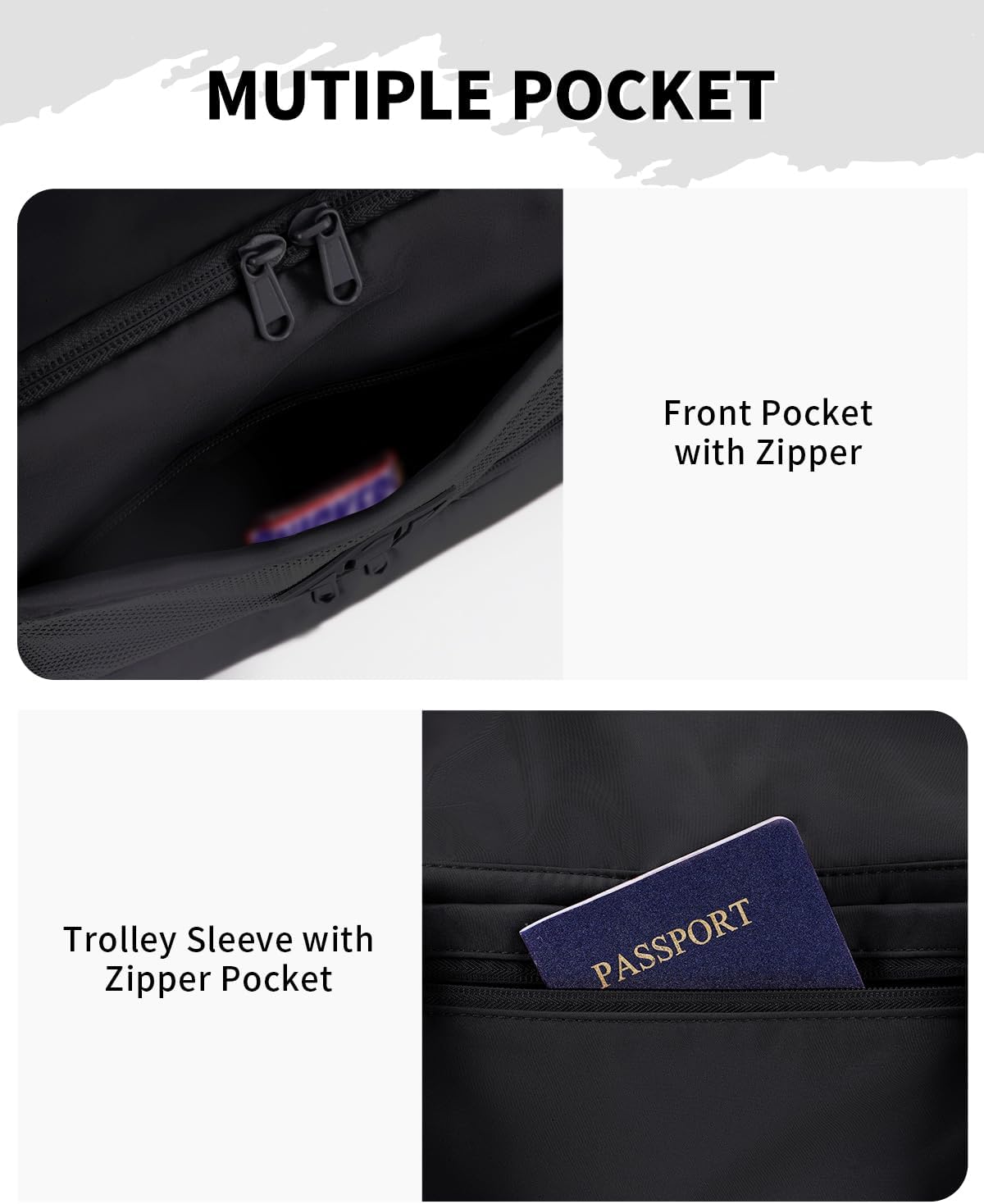 WANDF Travel Duffel Bag with Wet Pocket & Shoe Compartment, 18x14x8 Personal Item Bag with USB Charging Port, Water-Resistant Gym Weekender Overnight Carry-on for Women Men (Black) - Image 7