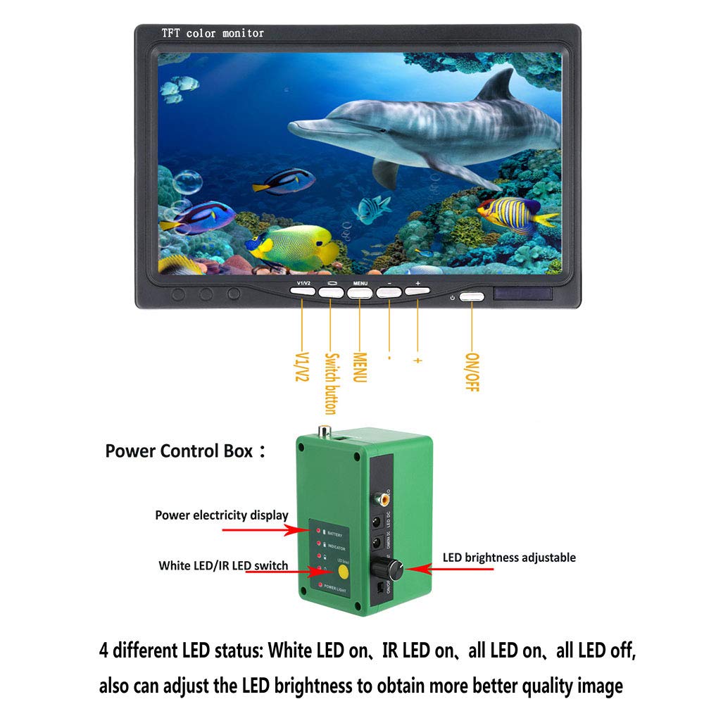 Podwodna Kamera Wędkarska, 7 "Wyszukiwacze Ryb Do łodzi, Przenośny Wyszukiwacz Ryb HD 1080P Do Kajaków, Długość Kabla 15/30 M, Do Wędkarstwa Lodowego Jeziora(Size:30 M/98 FT,Color:czarny)