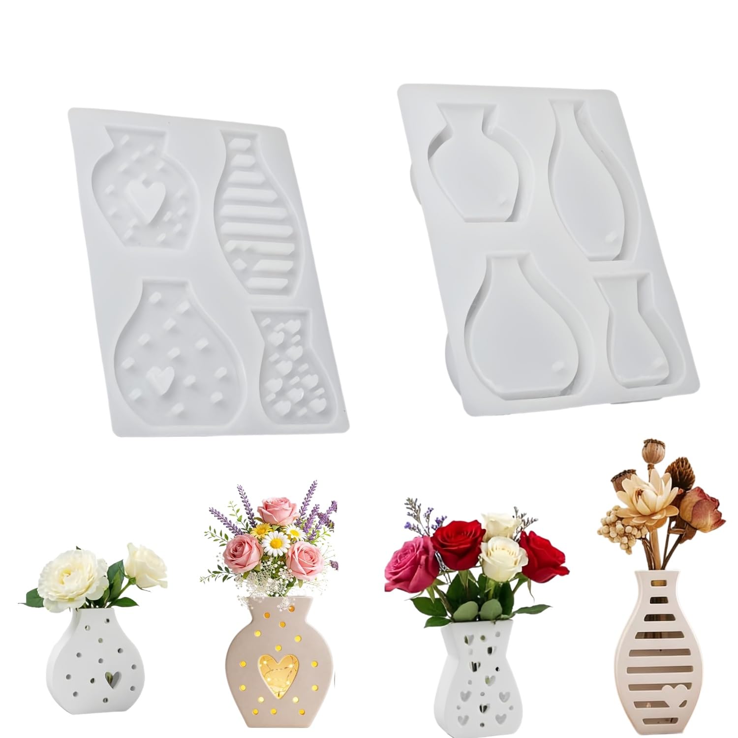Bessy Shop Silicone Vase Mold 4 Shapes Easy Demold Diy Resin Molds,For Crafts Epoxy Resin, Plaster, Concrete For Home Decoration