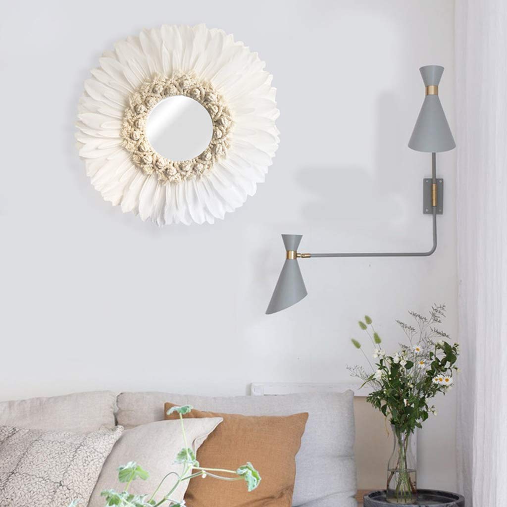 Tiamu Miroir Mural Boho Avec Pendentif Macramé - Décoration Élégante 40cm Pour Chambre Et Appartement