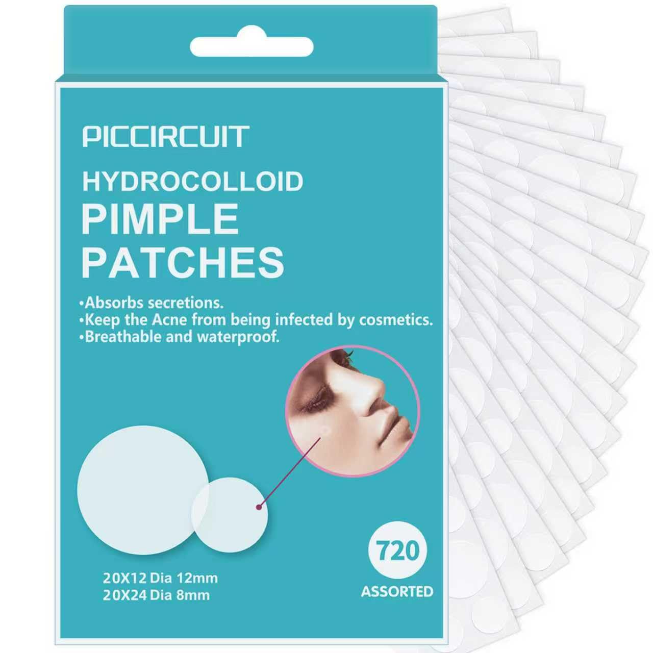 PICcircuit 720 Counts Pimple Patches for Face Hydrocolloid Acne Patches for face Invisible Zit Patches Pimple Patch Acne