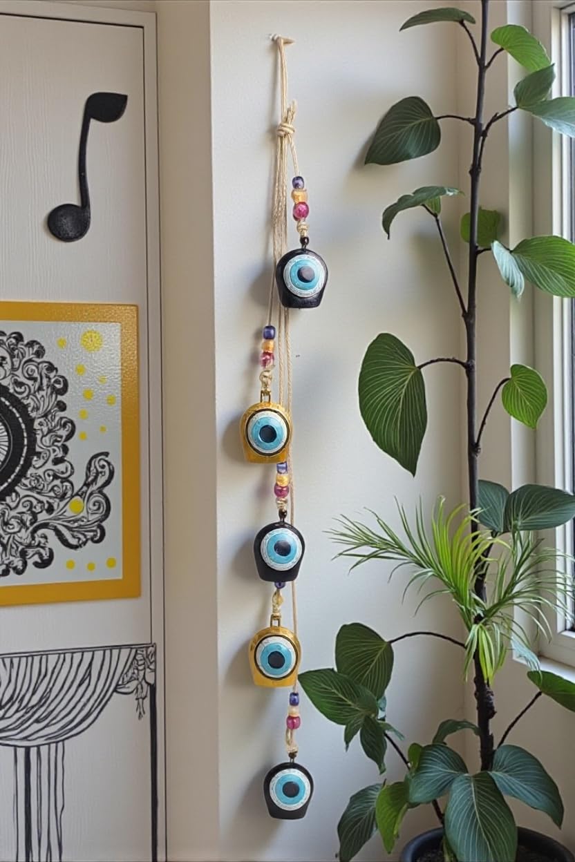 Evil Eye Toran - Hand Painted Nazar Battu with Bells -4
