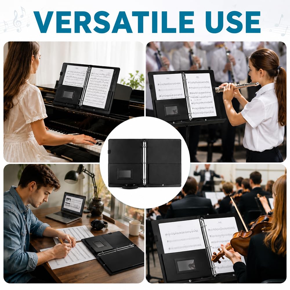 Notenmappe A4,Chormappe Schwarz mit Innentasche, Wasserdicht Notenmappe für Notenblätter,Notenordner für Sänger Notenblätter Klavier Gitarre Violine File Papier Fotos