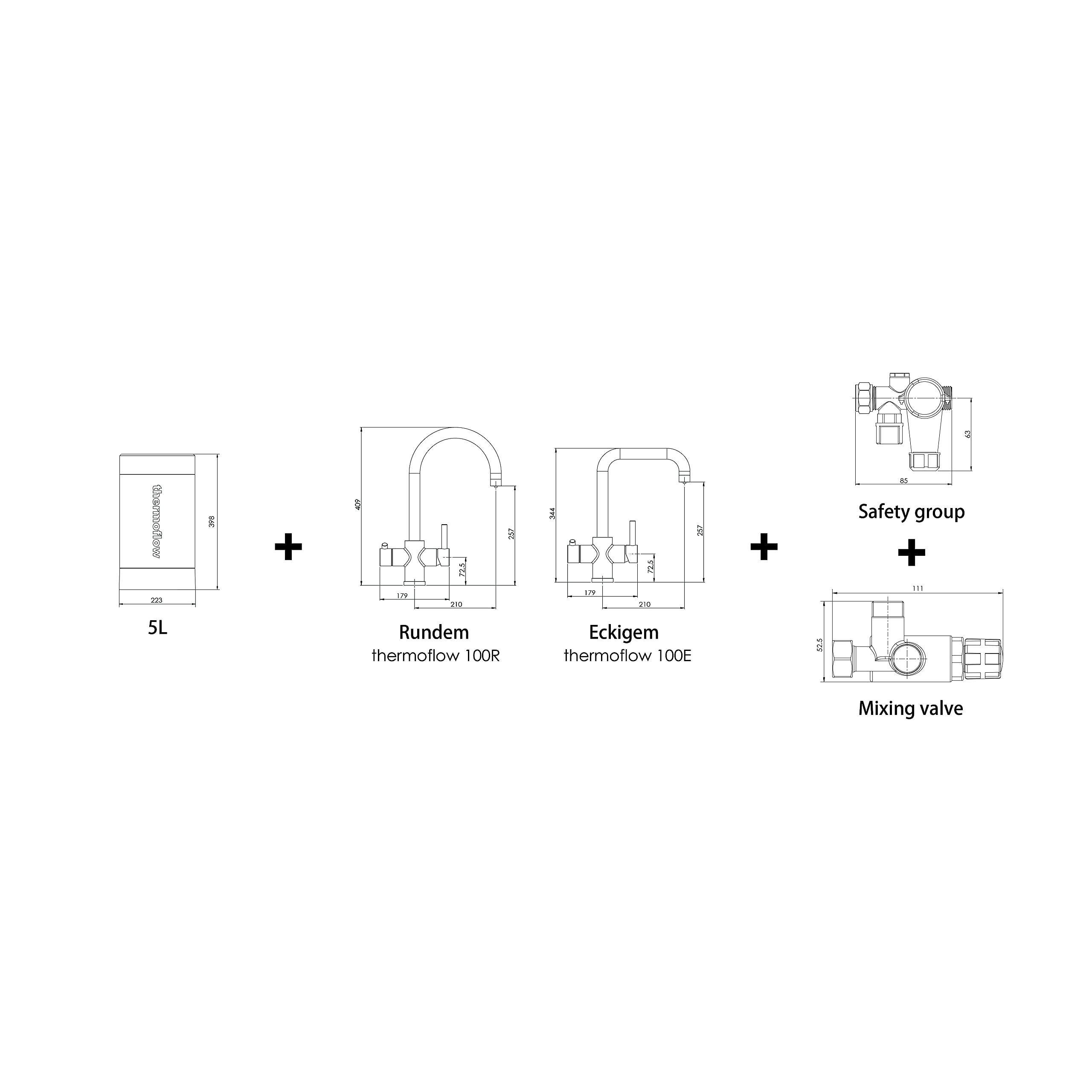 Thermoflow THERMOFLOW100R - Miscelatore per acqua da cucina, 5 litri, 220 V, in acciaio inox/bianco