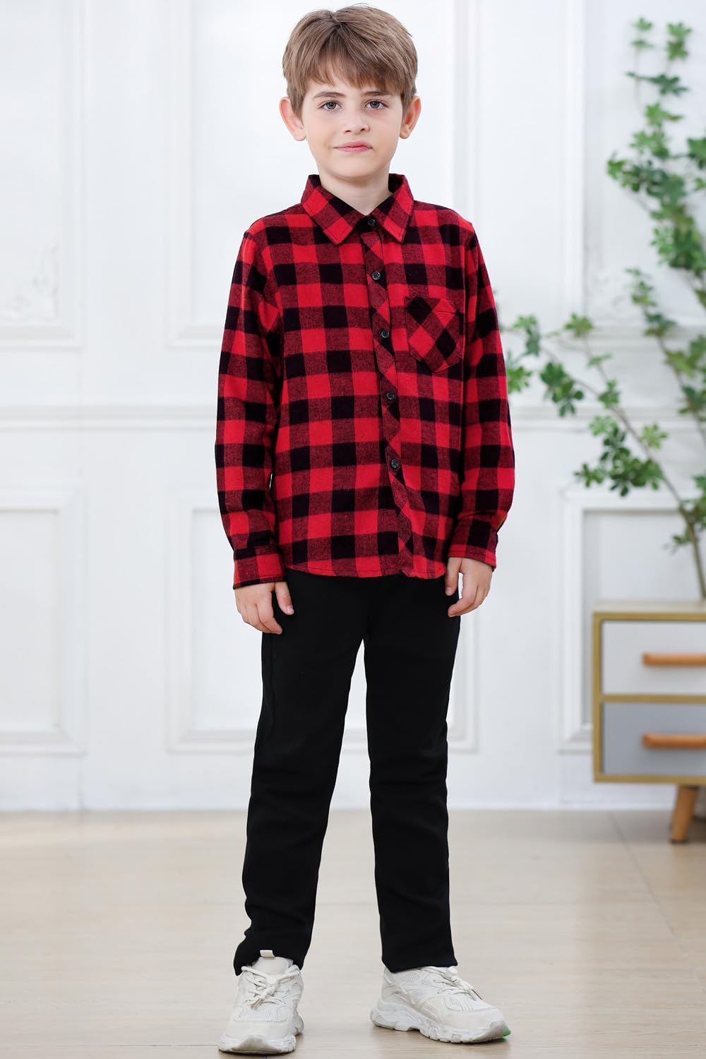 Cromoncent Boys Long Sleeve Flannel Plaid Shirt Button Down Shirts 3-6 Months Buffalo Red