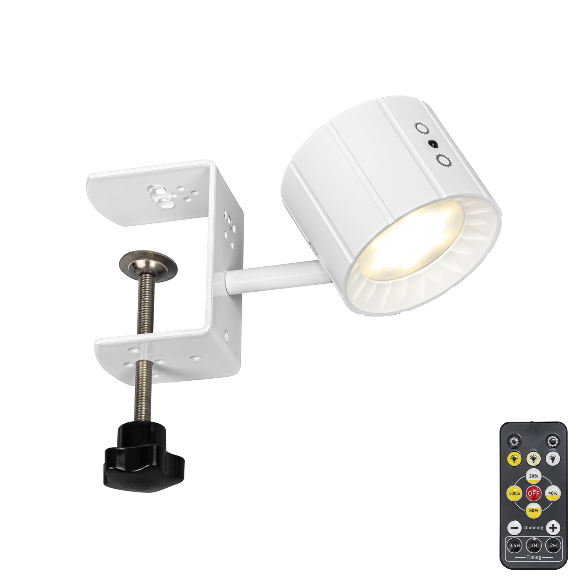 Yequandec Removable Magnetic 360° Rotating Clip-On Remote/Touch Switch Light Dimmable Spotlight White Metal Simple for Reading Rental House Bookshelf