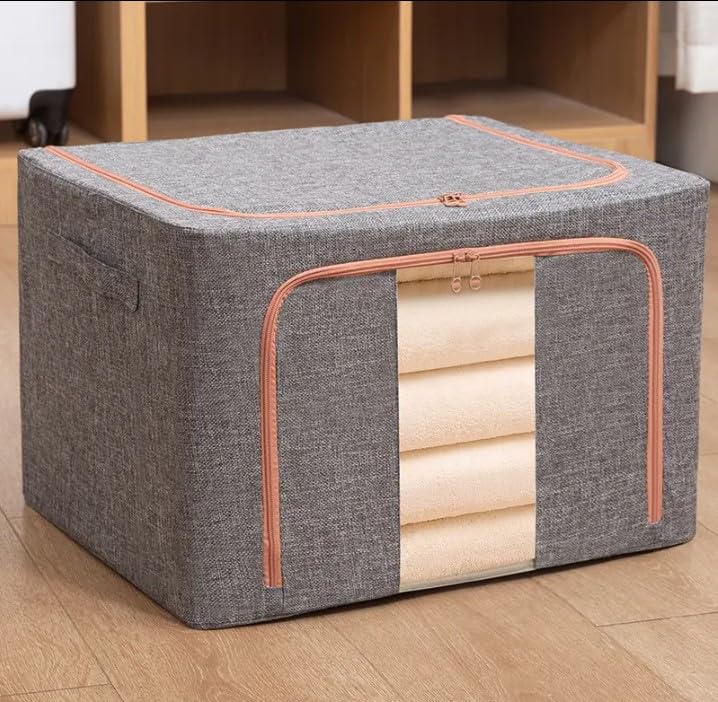 Zenlyf Foldable Underbed Storage Box, sleek and modern container for clothes, Blankets, Saree and Other stationery along with a clear window (Grey)-image-3