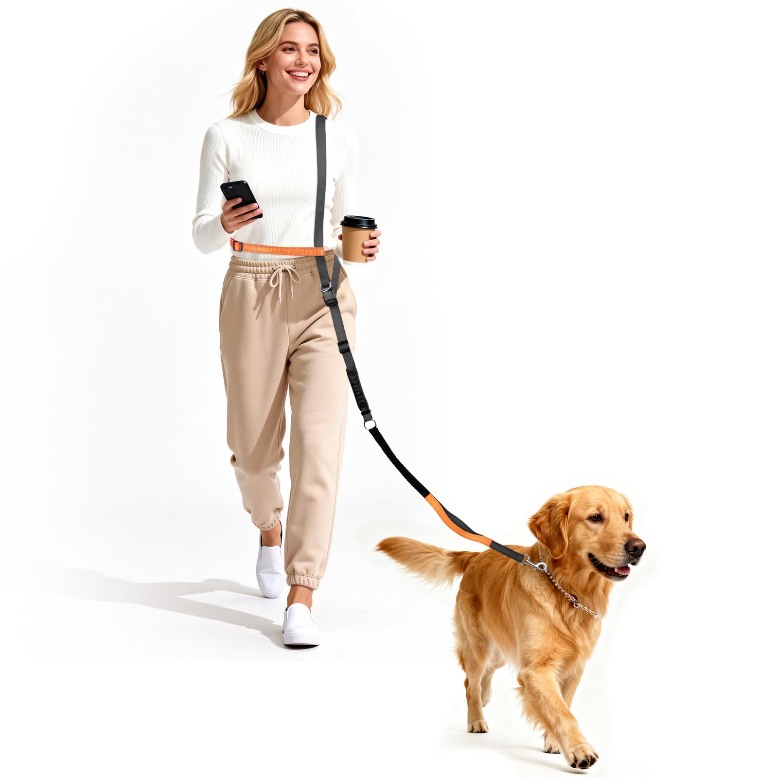 X XBEN 4-In-1 Guinzaglio Mani Libere per Cani, Guinzaglio da Corsa per Cani con Cintura in Vita e Doppie Maniglia, Multifunzionale Guinzagli per Cane di Media e Grande, Anti-tiro, 0,8-2,2 M