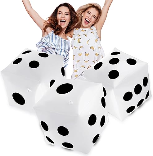 Paquete de 3 dados inflables grandes jumbo gigantes para interiores y exteriores, juego de mesa Ludo, favor de fiesta en la piscina (20 pulgadas,