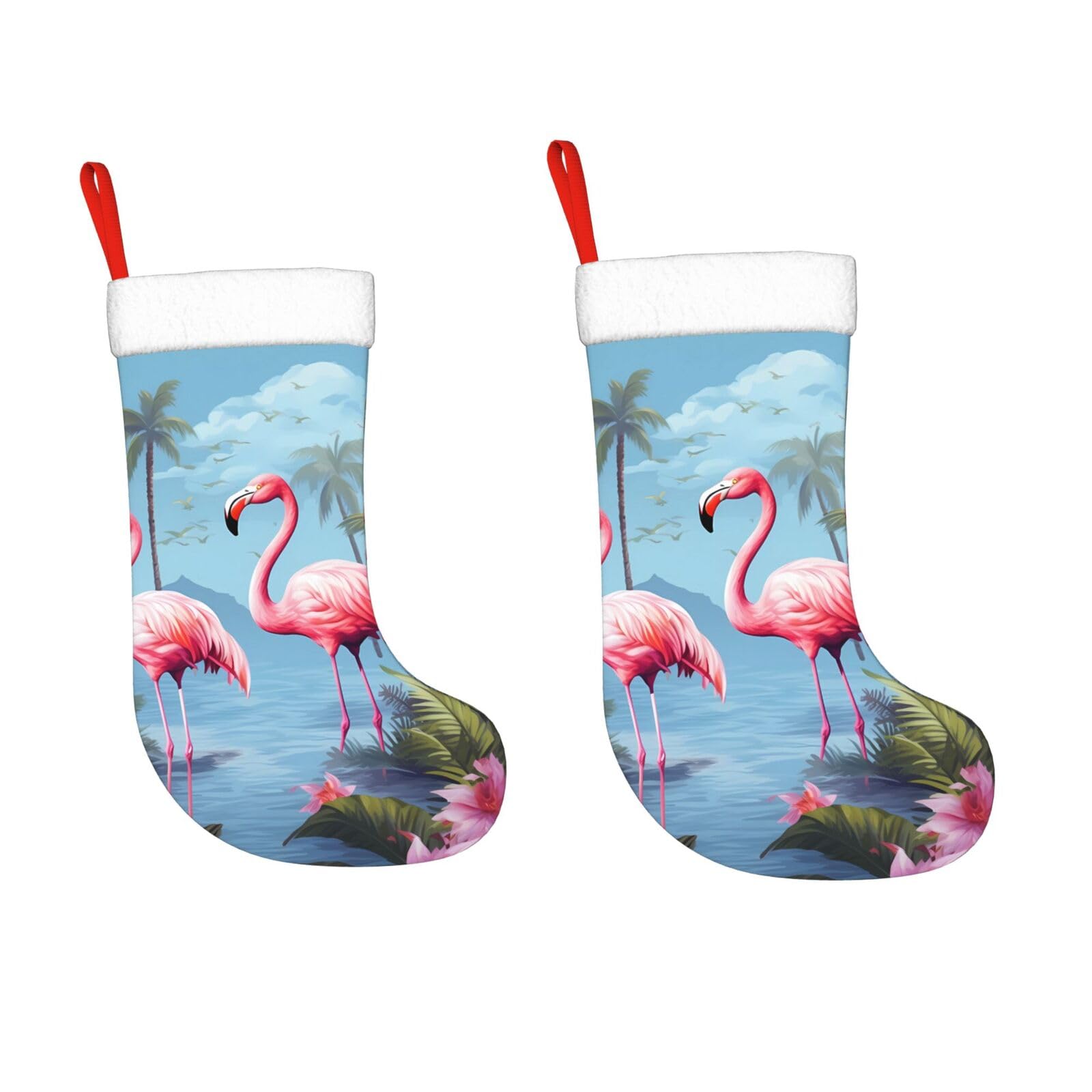 KLOPH 2 Pack 18 Inches Christmas Stockings Personalized Tropical Flamingos Xmas Stocking Hanging Decoration Fireplace Stocking for Holiday Xmas Tree Christmas Fireplace Decor Gifts