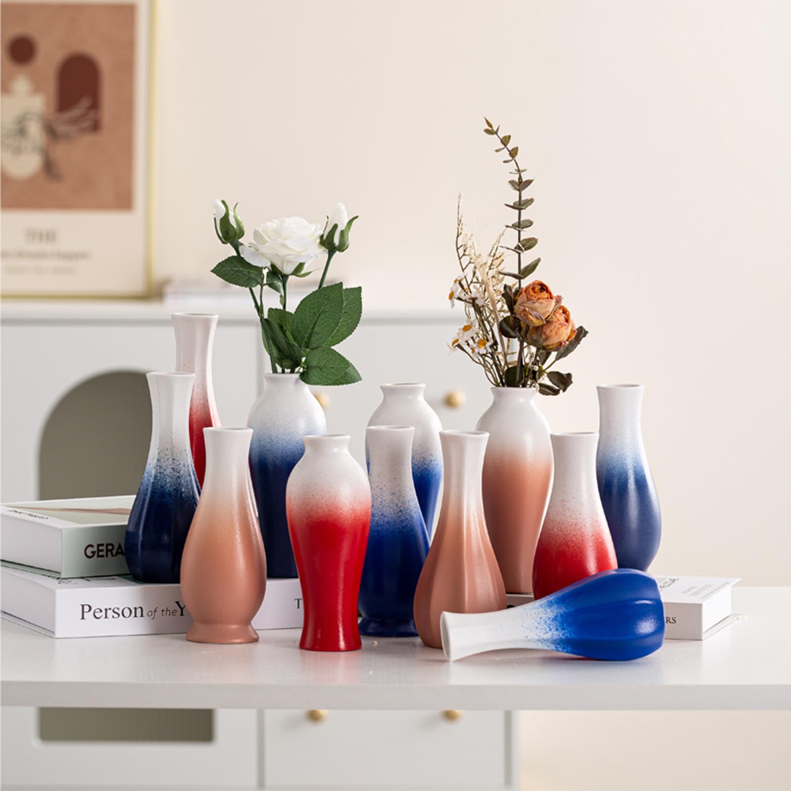 Ceramiczny wazon gradientowy wazon trawa pampasowa dekoracyjny wazon nowoczesny dom mały wazon salon stół jadalny dekoracja biura farmy,Blue c