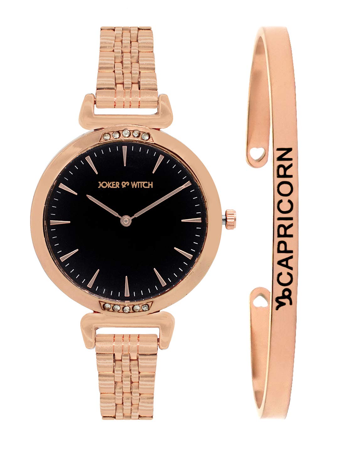 Joker & Witch Stainless Steel Petite Capricorn Analog Watch Bracelet Gift Set For Women, Black Dial, Rose Gold Band (B08WPGW95Q) Amazon Price History, Amazon Price Tracker