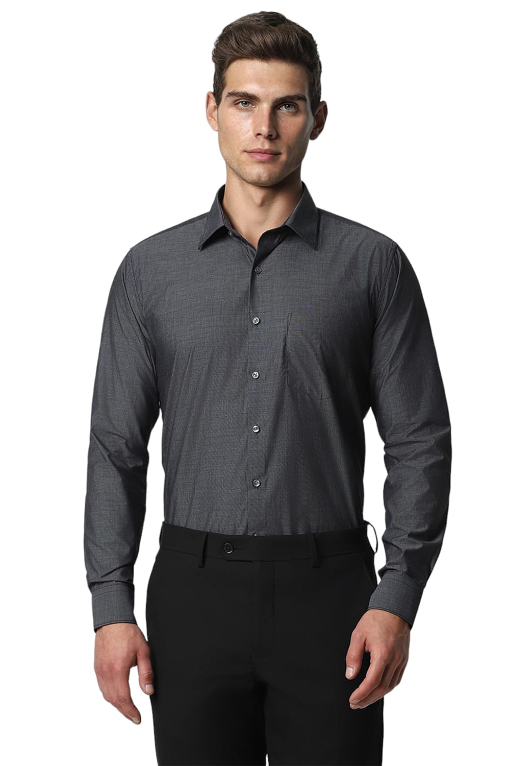 Van Heusen Men's Dress Shirt Slim Fit Flex Collar Stretch Solid, Black, 17.5" Neck 32"-33" Sleeve