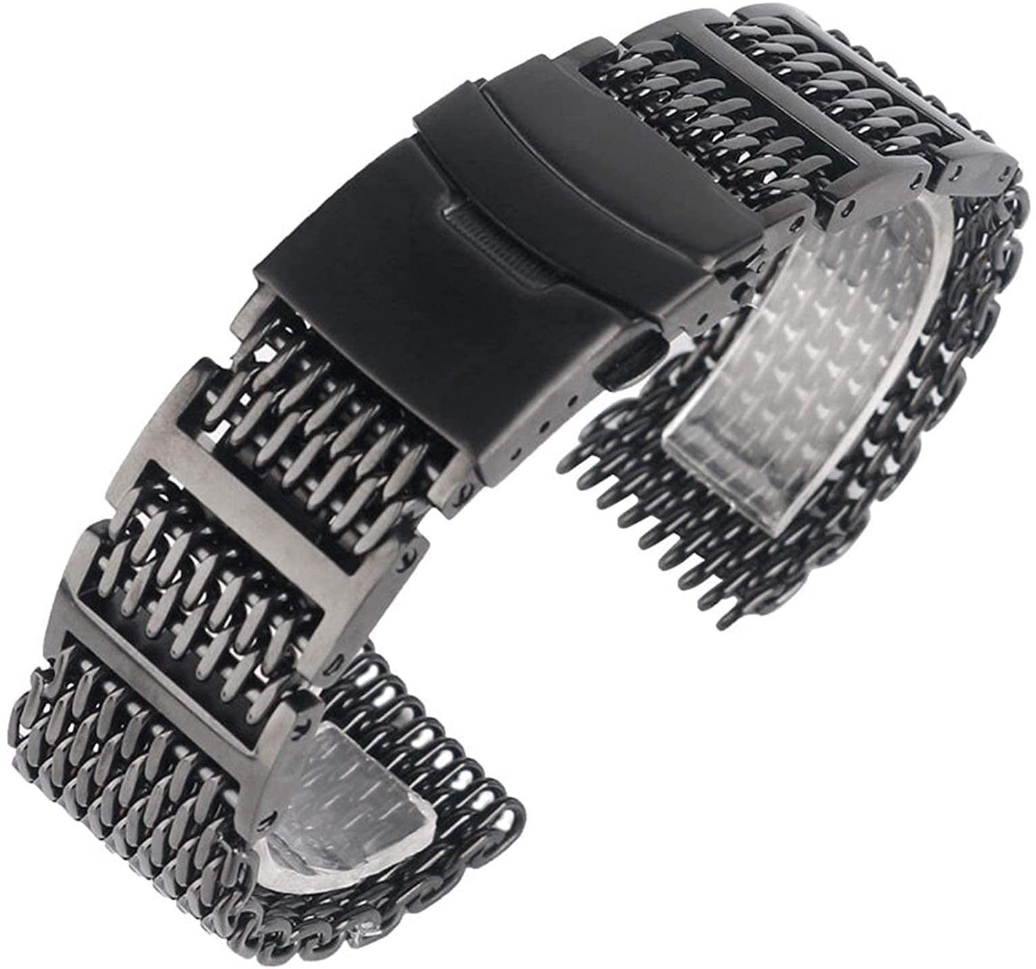 20/22/24mm Mesh Pasek ze stali nierdzewnej Czarny pasek do zegarka Wymiana bransoletki