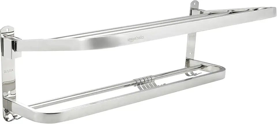 Amazon Basics Bathroom Accessories Stainless Steel Folding Towel Rack