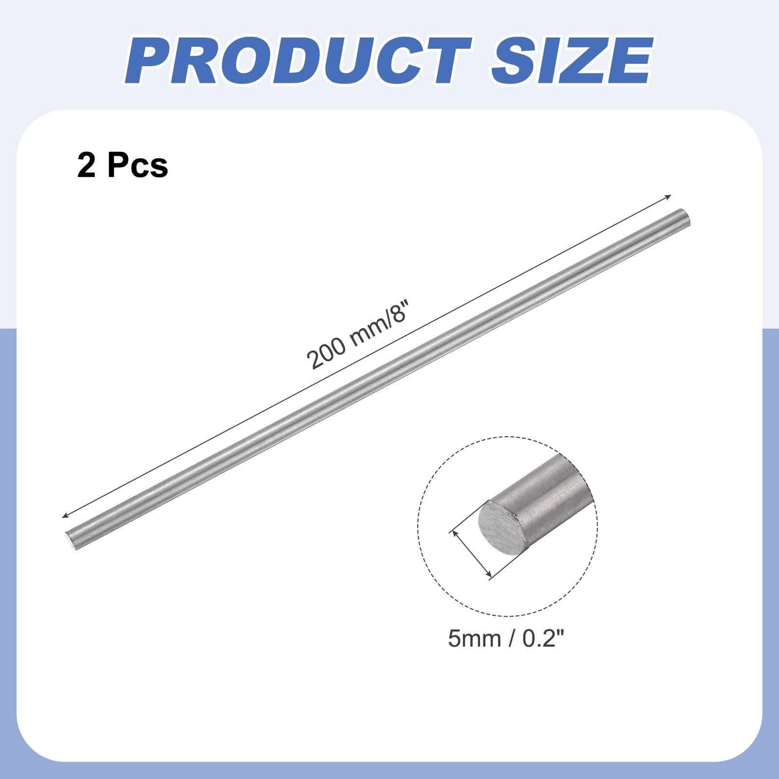 QUARKZMAN 2 Pcs Barre Ronde En Titane, 0.2" Dia(5mm) 8" Longueur GR5 Metal Solide TC4 Barre Ronde En Titane Pour Model Plane Cars Ship DIY Craft